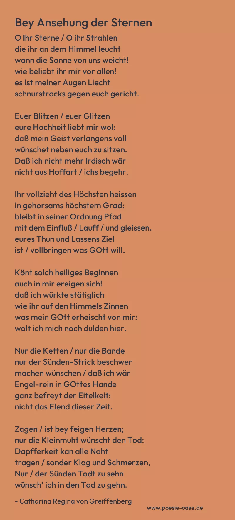 Gedicht: Bey Ansehung der Sternen von Catharina Regina von Greiffenberg