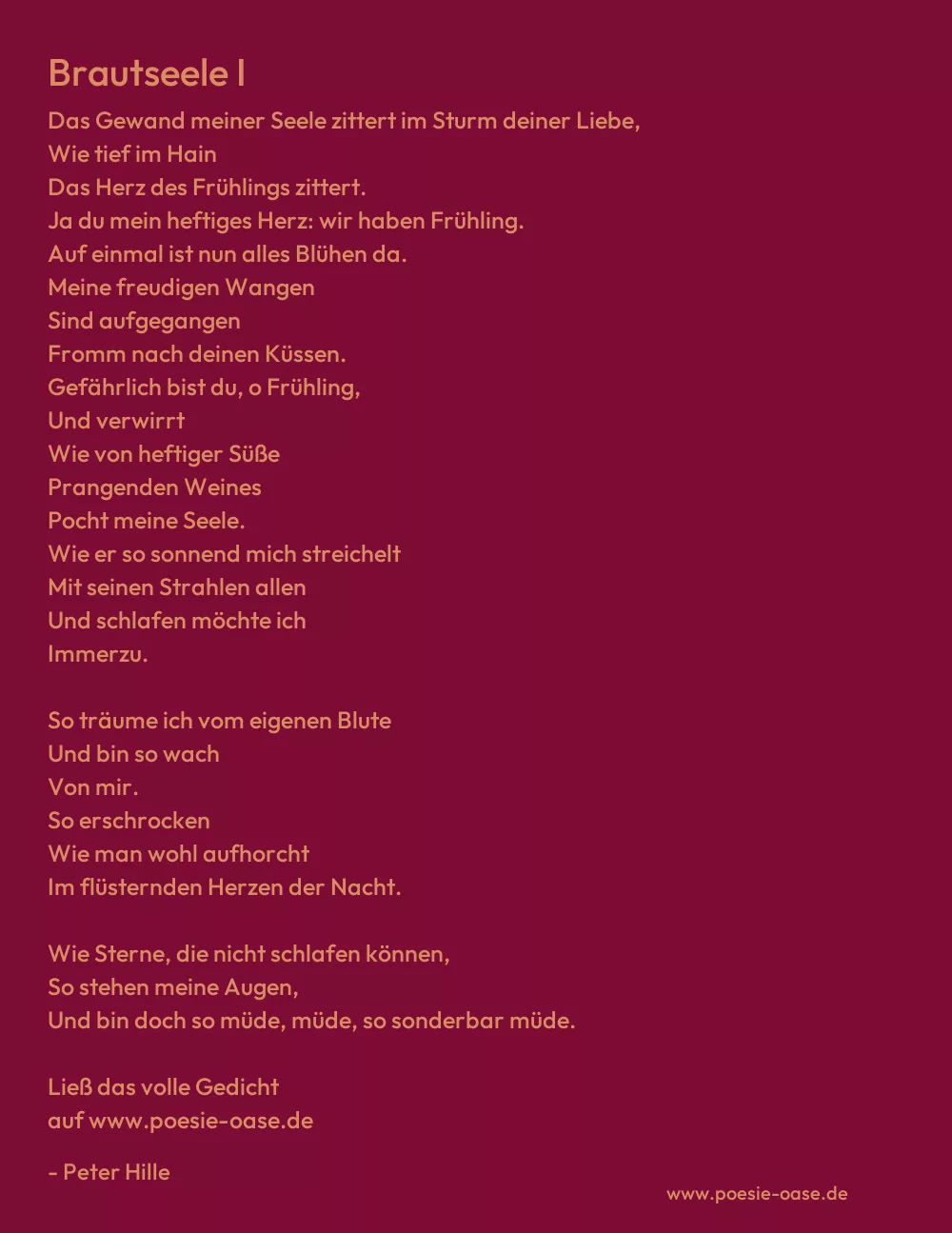 Gedicht: Brautseele I von Peter Hille