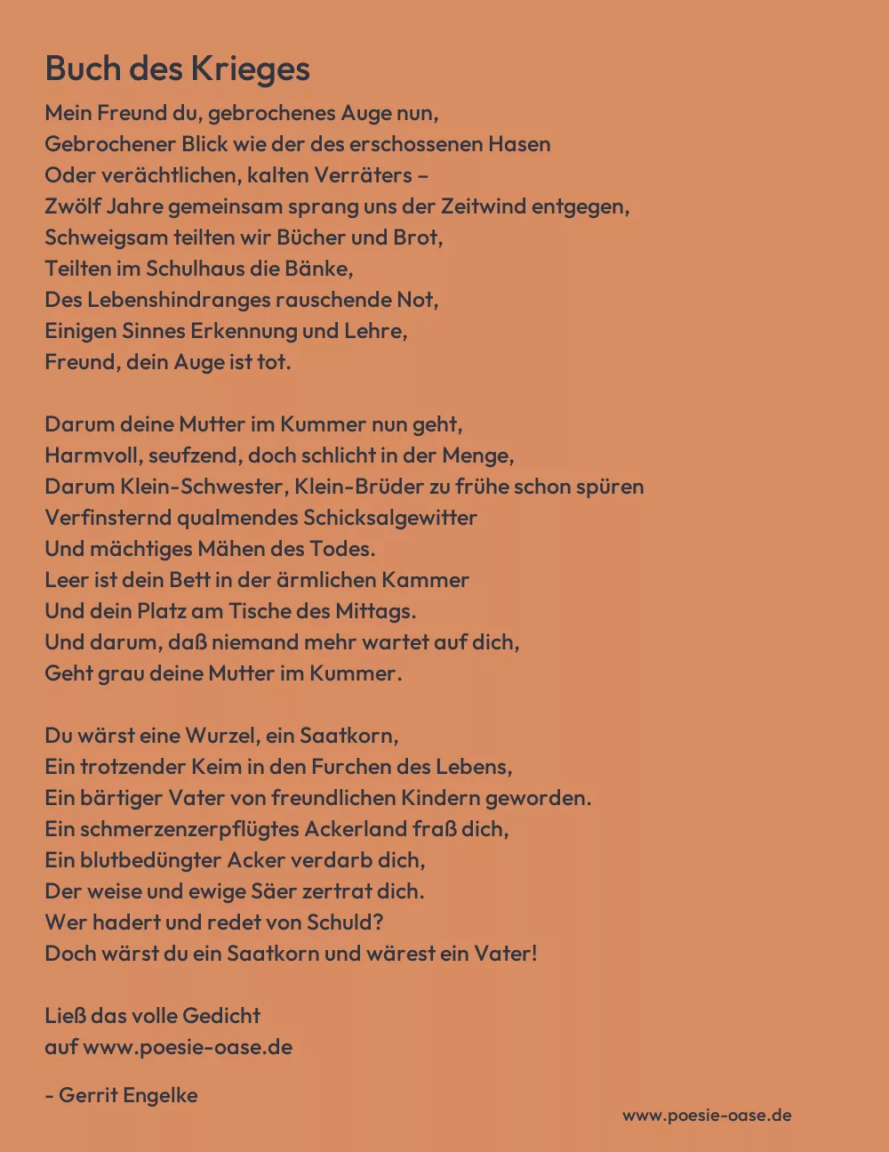Gedicht: Buch des Krieges von Gerrit Engelke