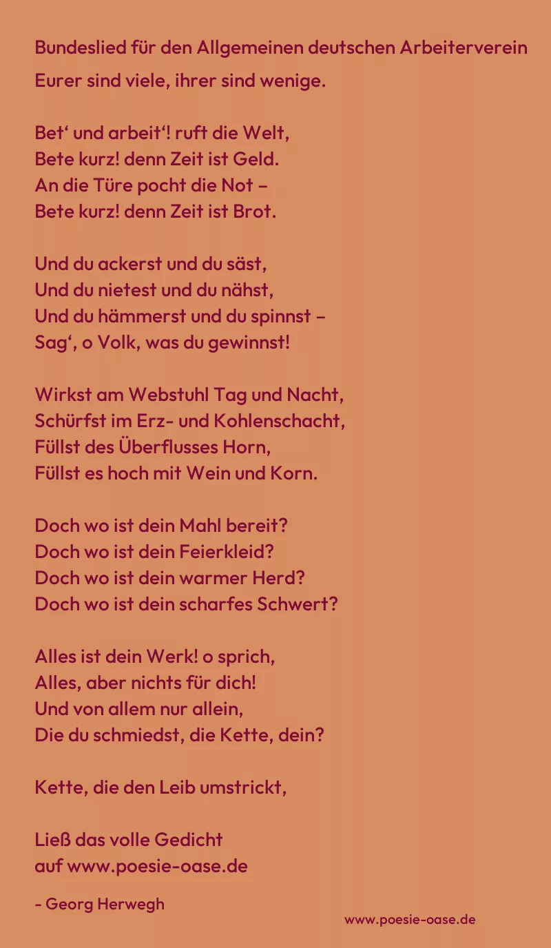 Gedicht: Bundeslied für den Allgemeinen deutschen Arbeiterverein von Georg Herwegh