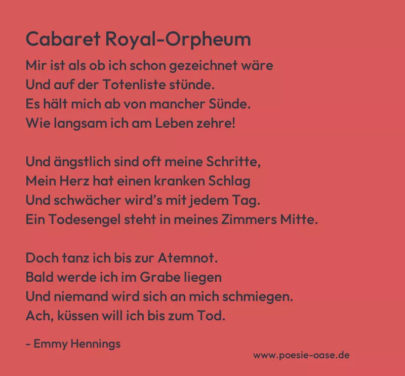 Gedicht: Cabaret Royal-Orpheum von Emmy Hennings