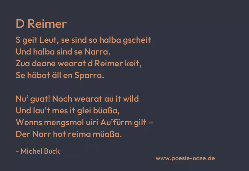 Gedicht: D Reimer von Michel Buck