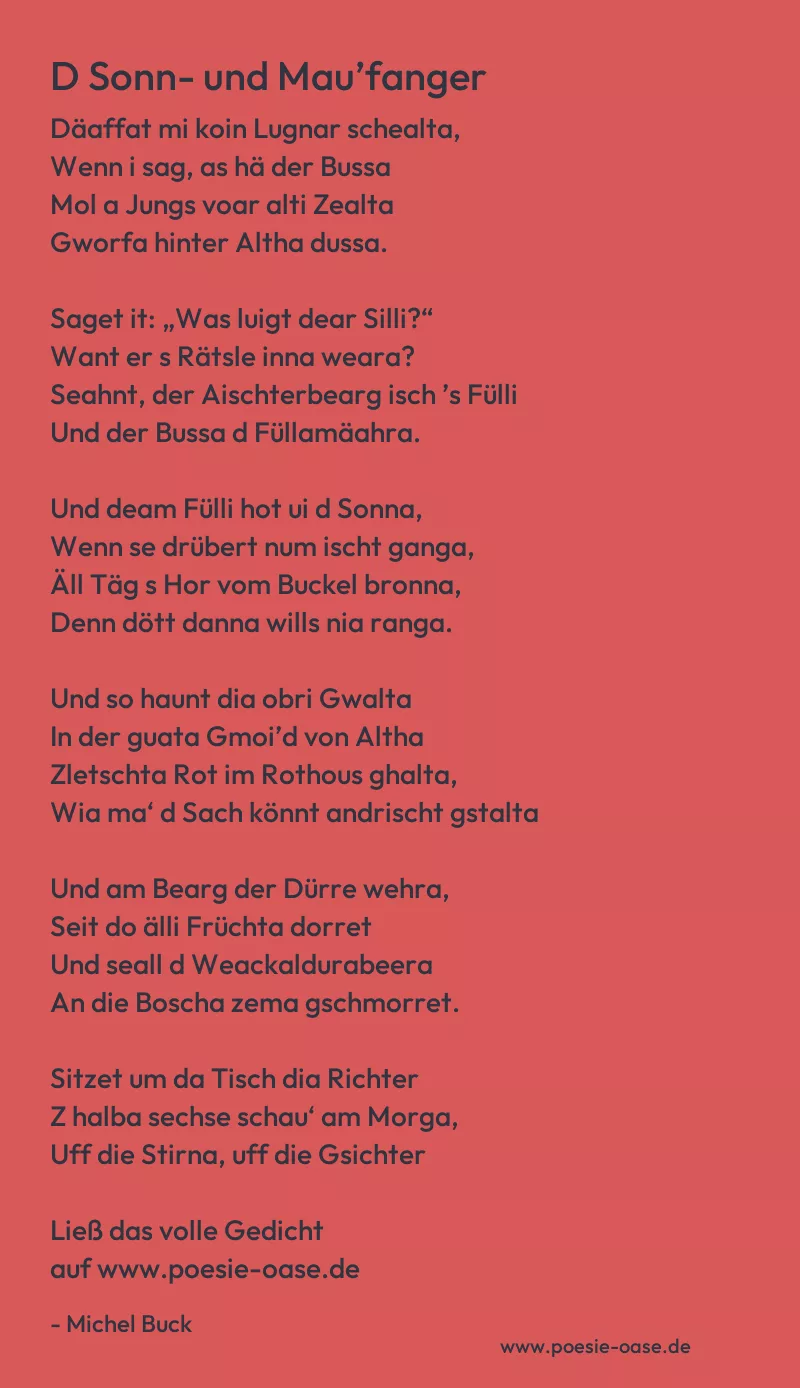 Gedicht: D Sonn- und Mau’fanger von Michel Buck