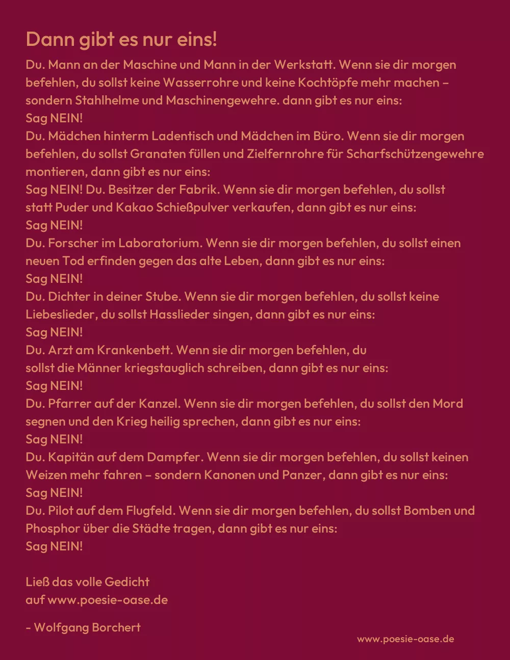 Gedicht: Dann gibt es nur eins! von Wolfgang Borchert