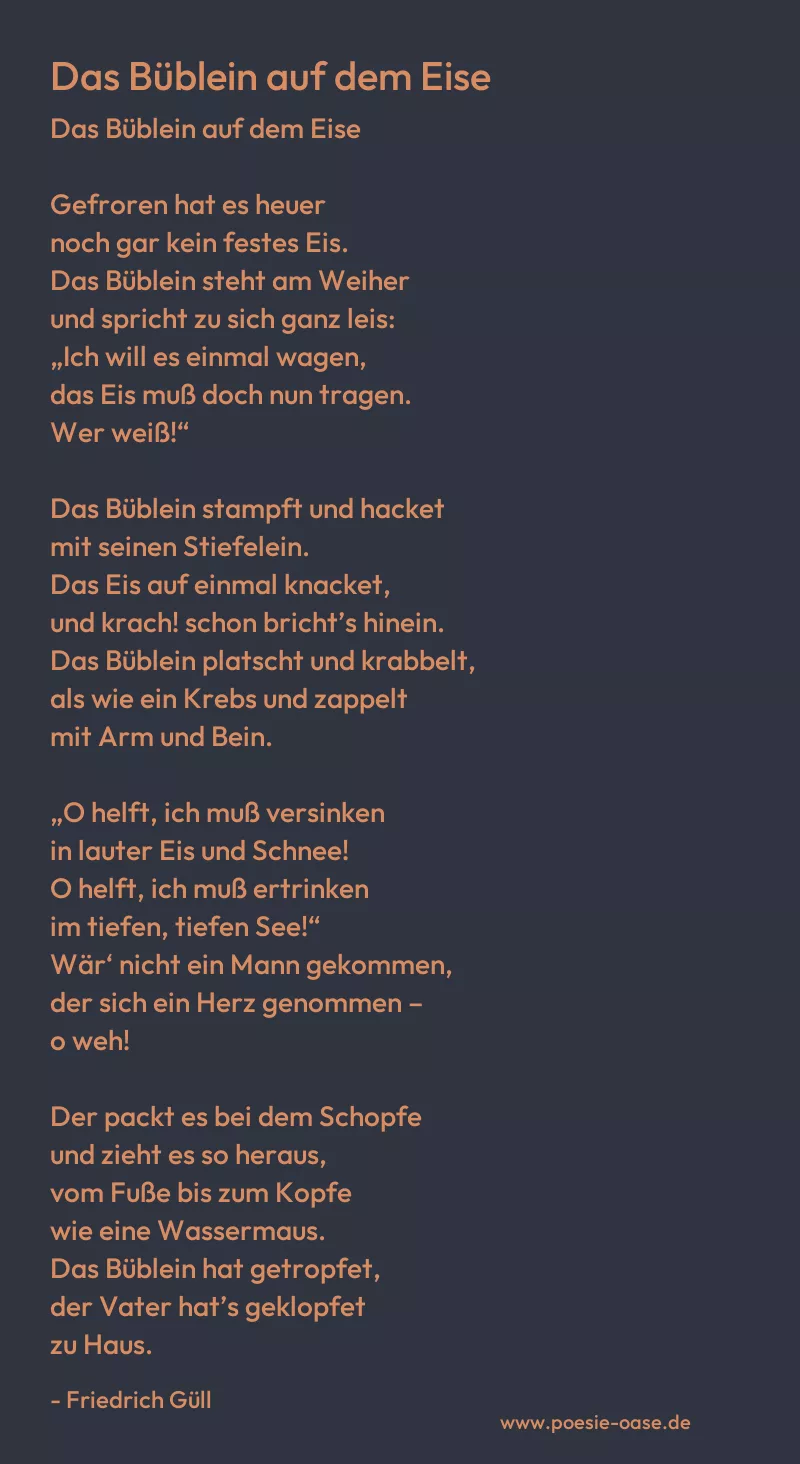 Gedicht: Das Büblein auf dem Eise von Friedrich Güll
