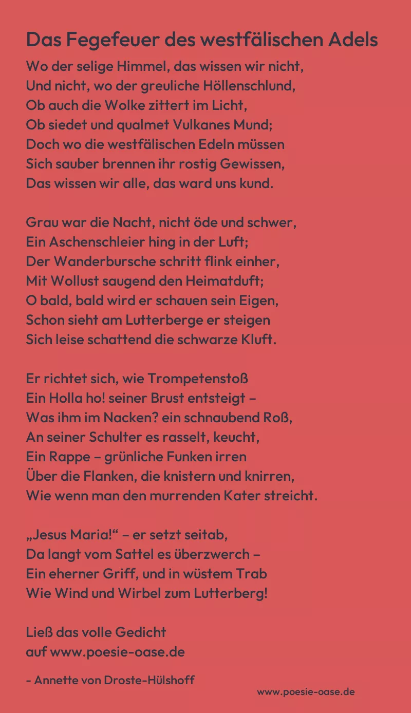 Gedicht: Das Fegefeuer des westfälischen Adels von Annette von Droste-Hülshoff