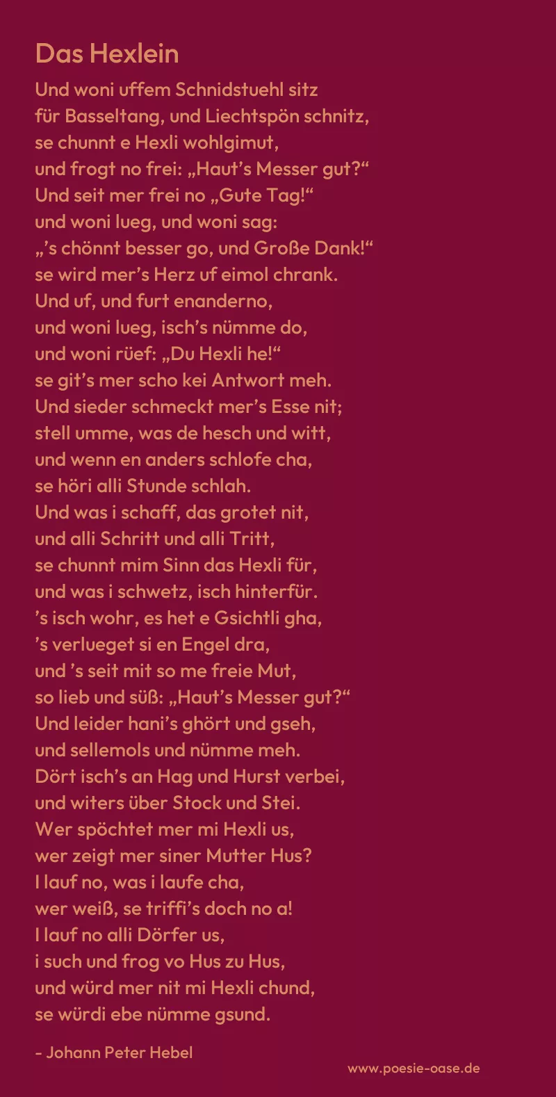 Gedicht: Das Hexlein von Johann Peter Hebel