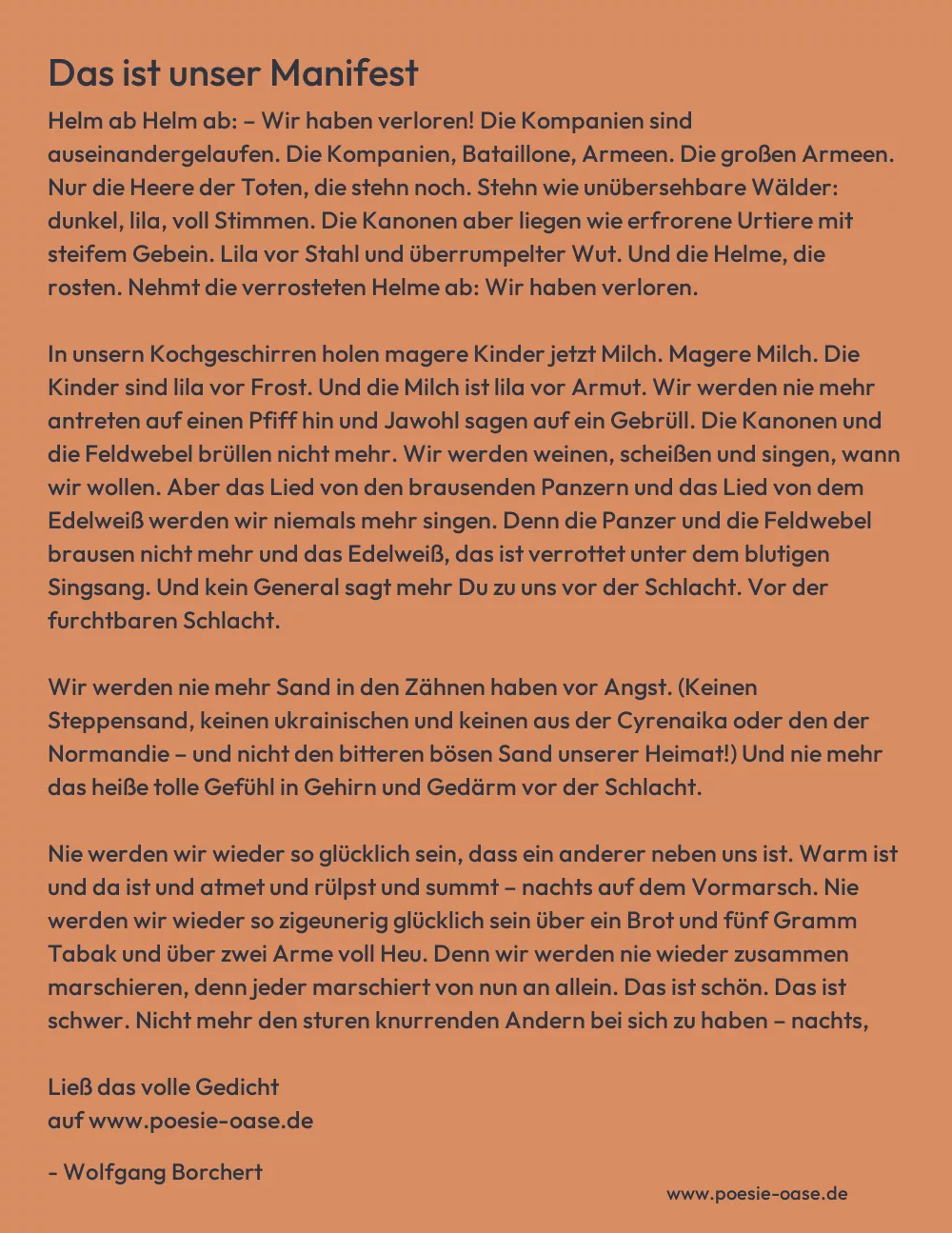 Gedicht: Das ist unser Manifest von Wolfgang Borchert