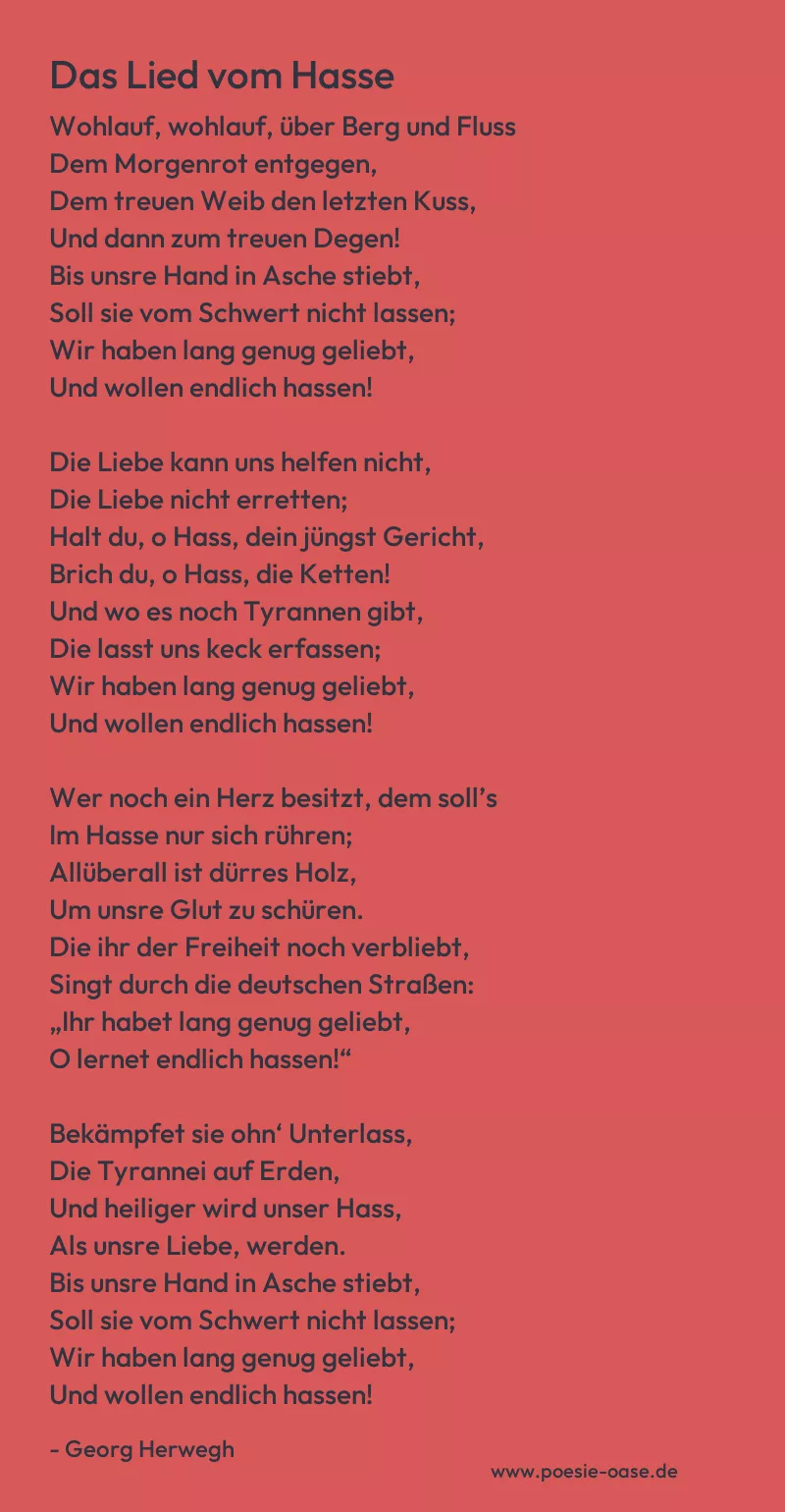 Gedicht: Das Lied vom Hasse von Georg Herwegh