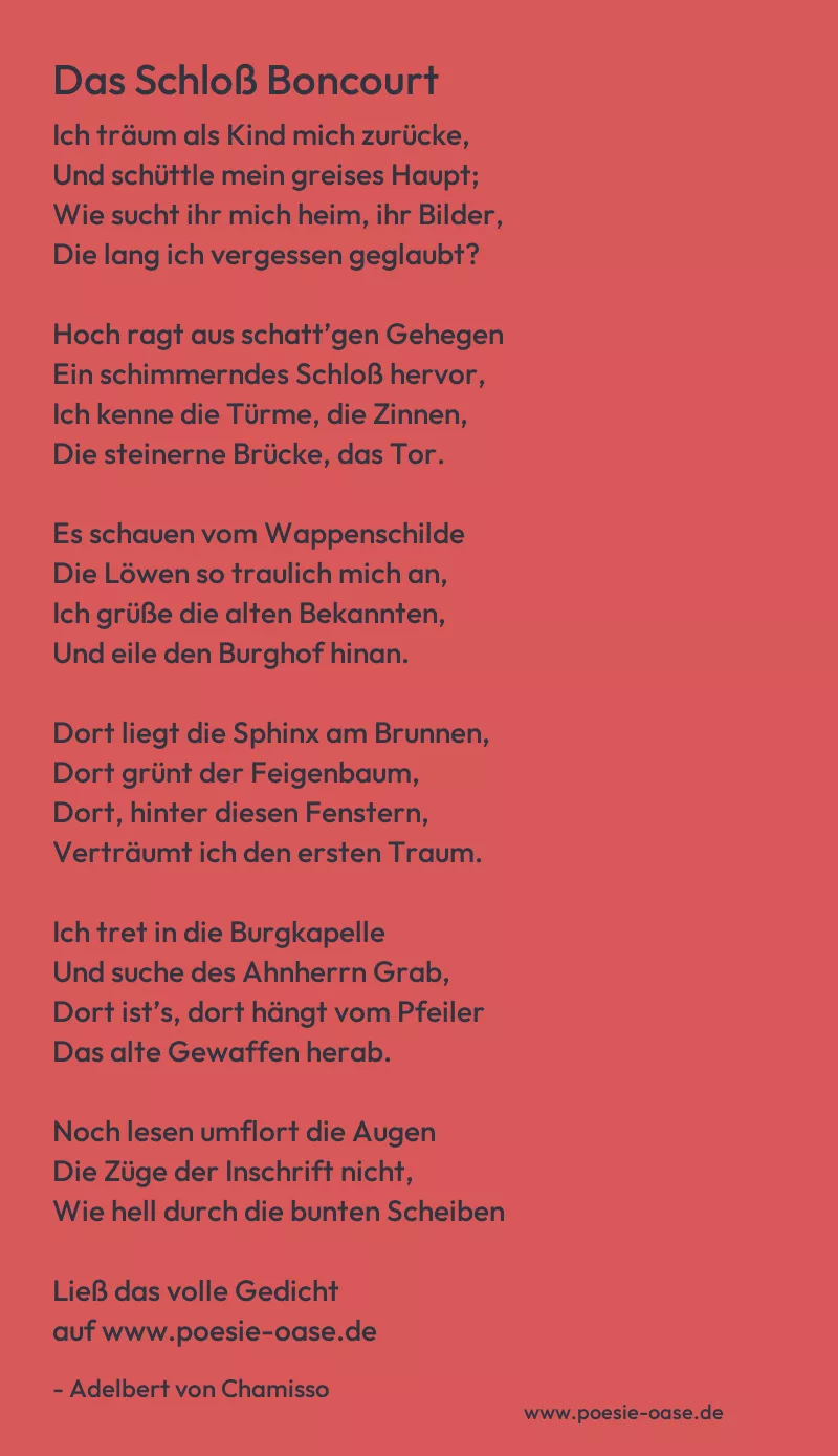 Gedicht: Das Schloß Boncourt von Adelbert von Chamisso