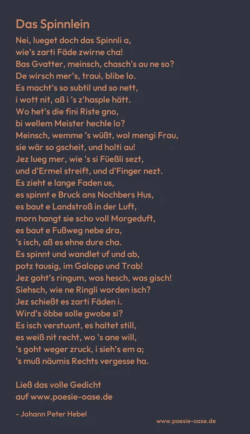 Gedicht: Das Spinnlein von Johann Peter Hebel