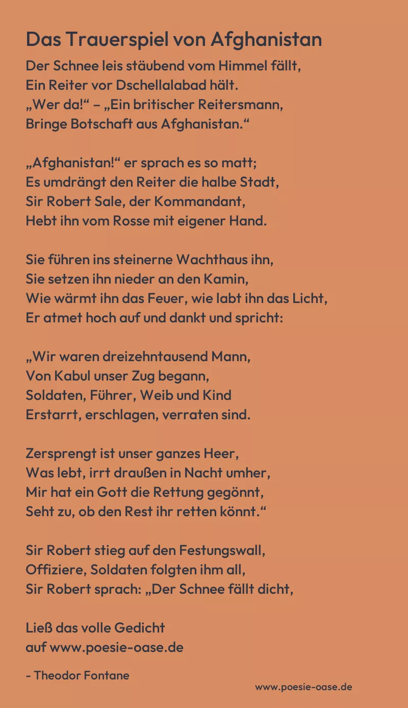 Gedicht: Das Trauerspiel von Afghanistan von Theodor Fontane