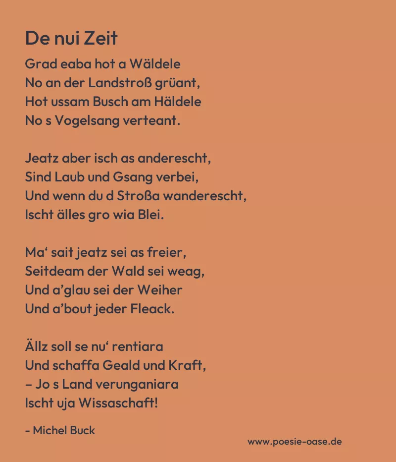 Gedicht: De nui Zeit von Michel Buck