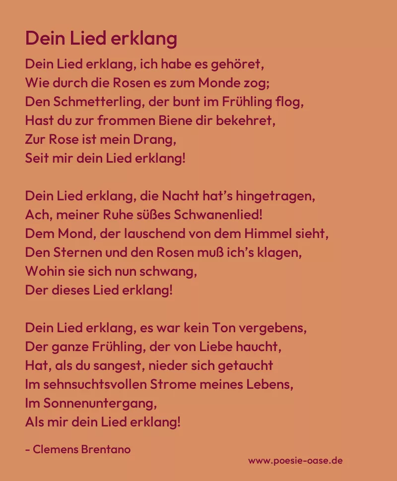 Gedicht: Dein Lied erklang von Clemens Brentano