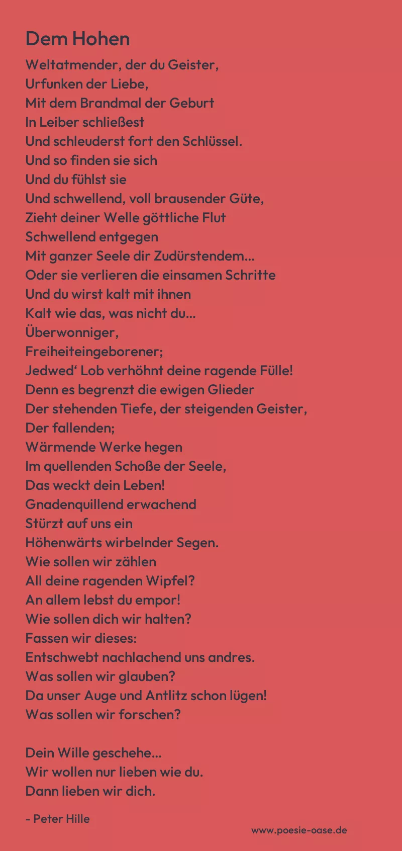 Gedicht: Dem Hohen von Peter Hille