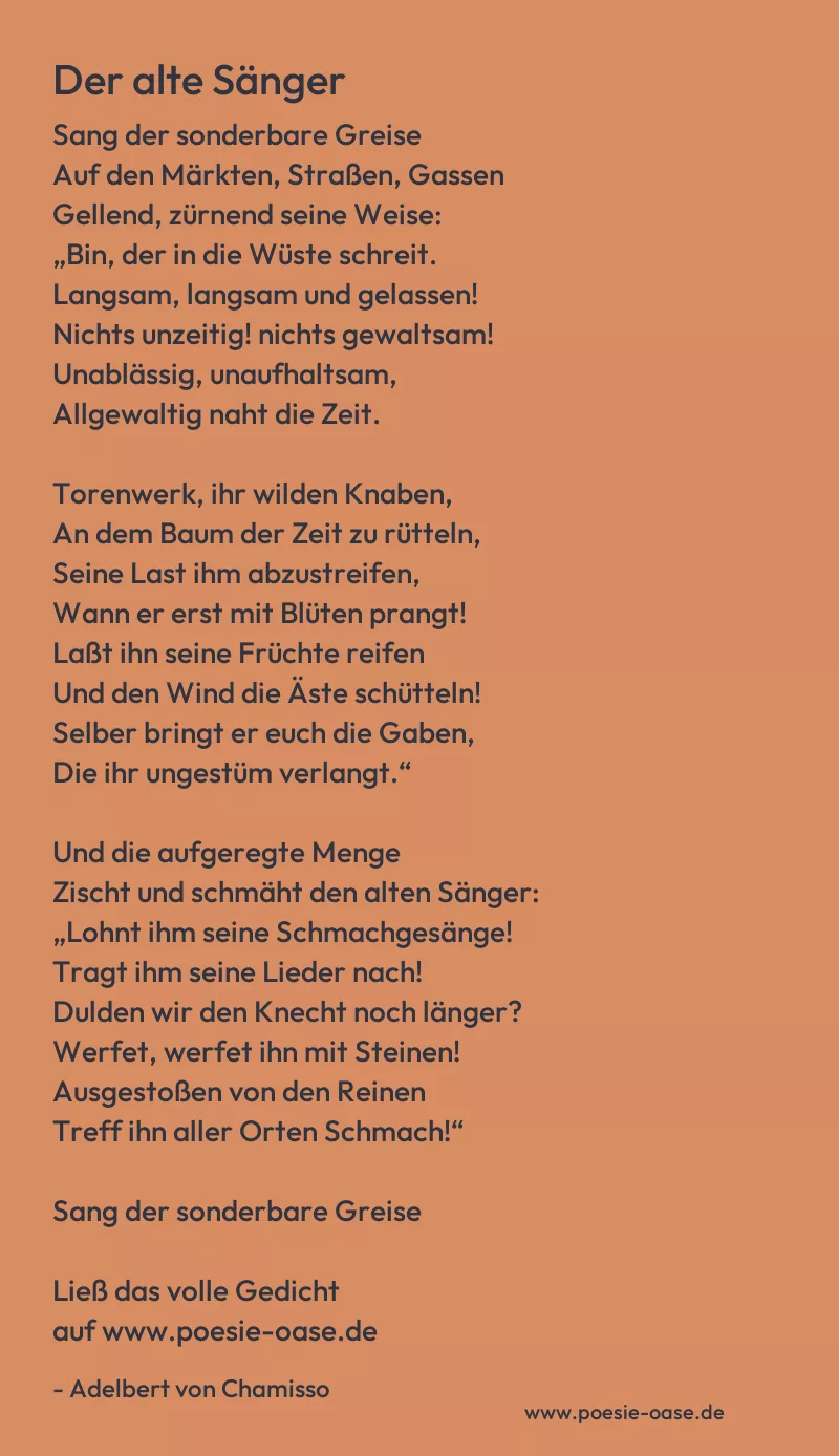 Gedicht: Der alte Sänger von Adelbert von Chamisso