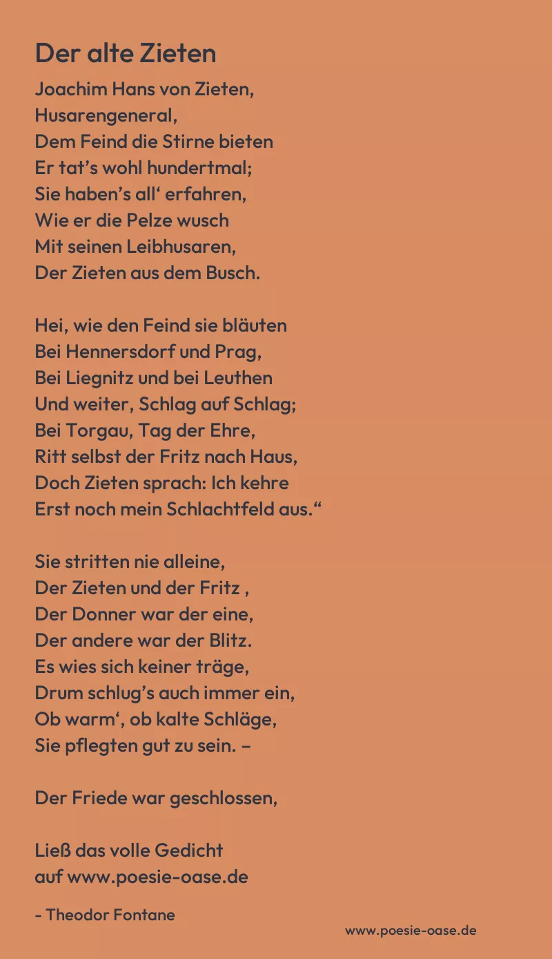 Gedicht: Der alte Zieten von Theodor Fontane