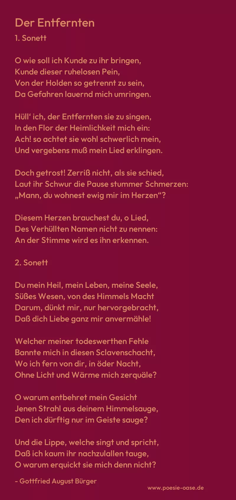 Gedicht: Der Entfernten von Gottfried August Bürger