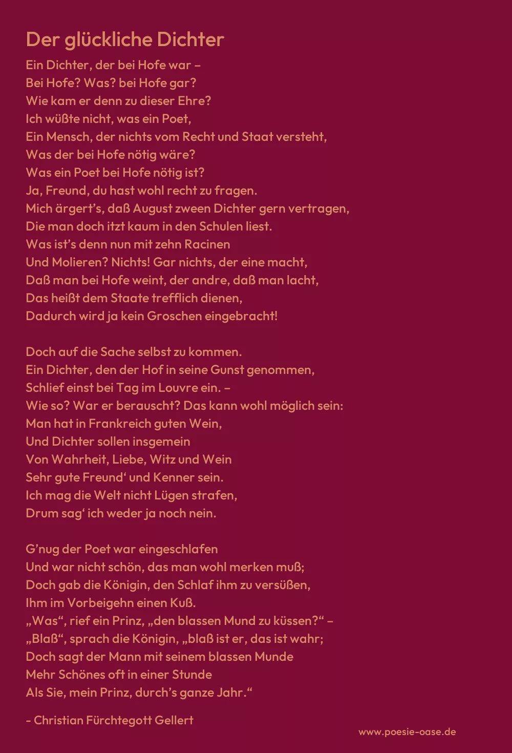Gedicht: Der glückliche Dichter von Christian Fürchtegott Gellert