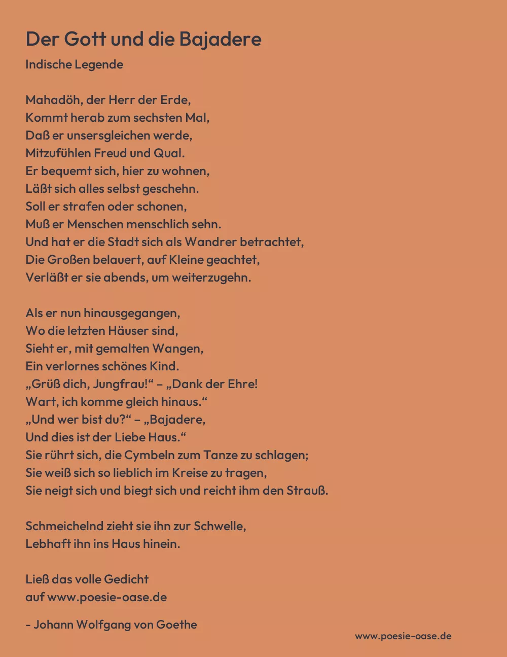 Gedicht: Der Gott und die Bajadere von Johann Wolfgang von Goethe