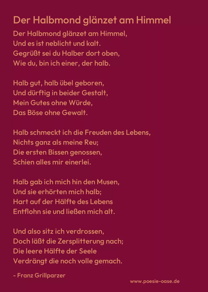 Gedicht: Der Halbmond glänzet am Himmel von Franz Grillparzer