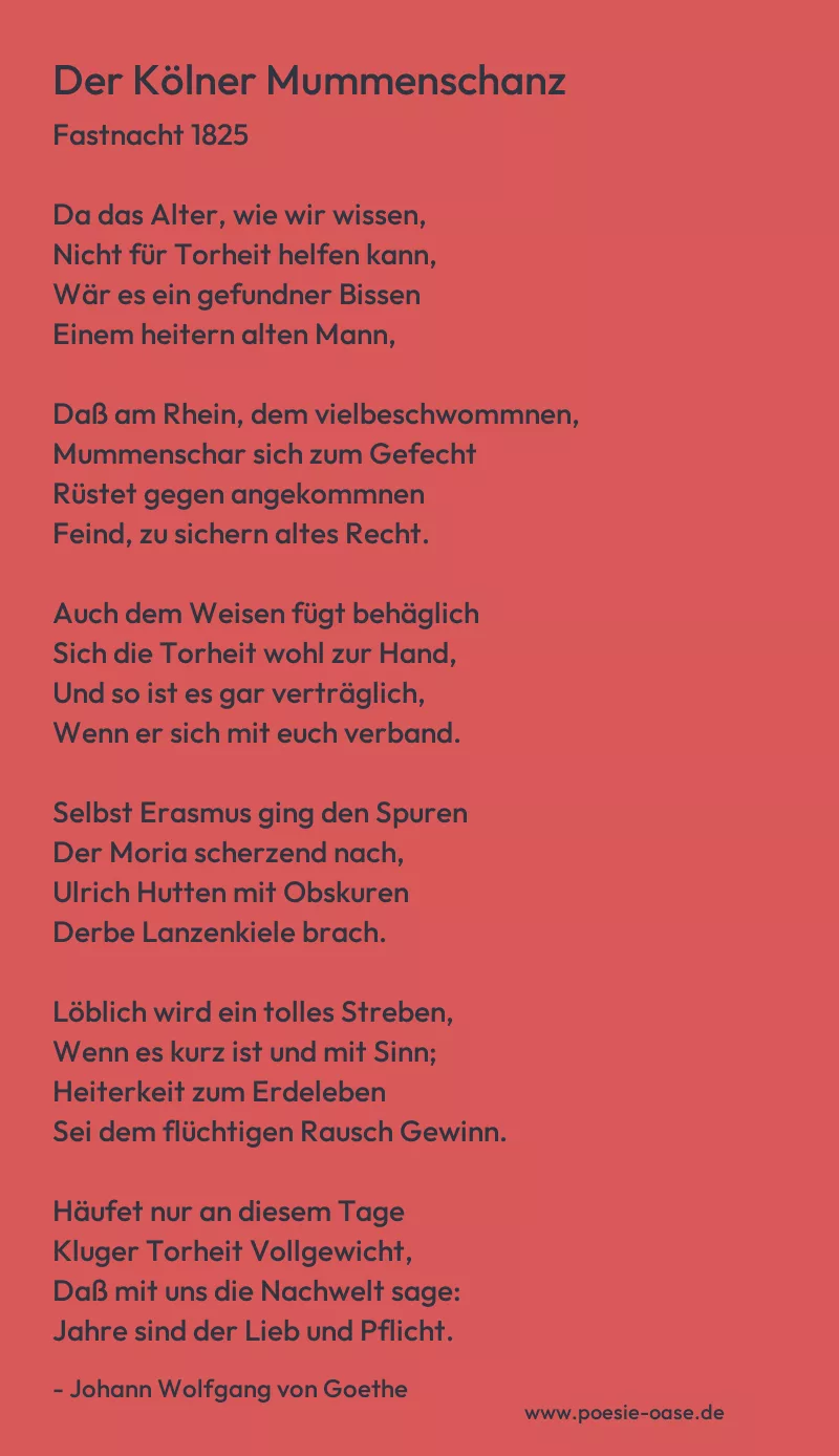 Gedicht: Der Kölner Mummenschanz von Johann Wolfgang von Goethe