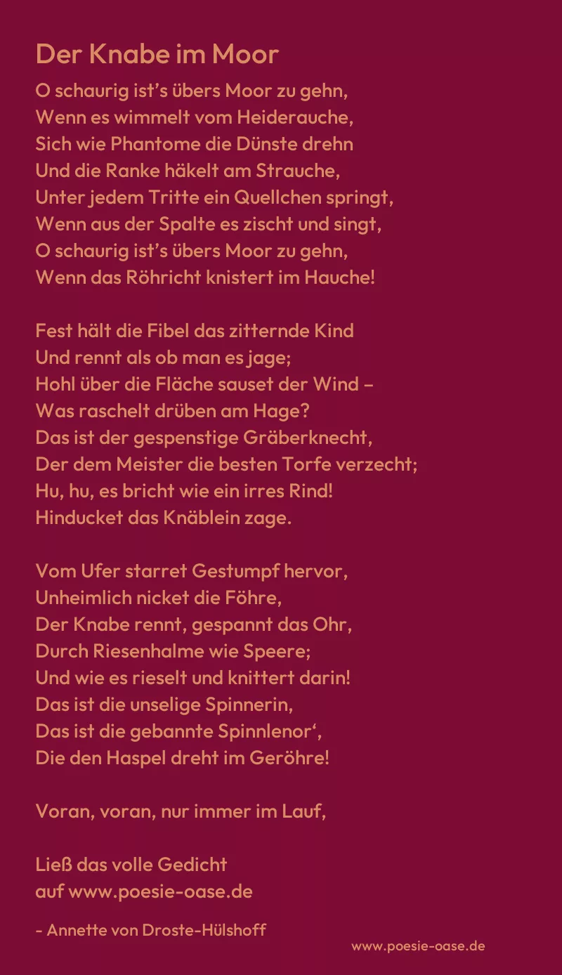 Gedicht: Der Knabe im Moor von Annette von Droste-Hülshoff