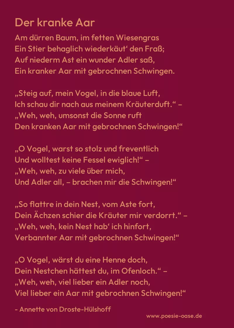 Gedicht: Der kranke Aar von Annette von Droste-Hülshoff