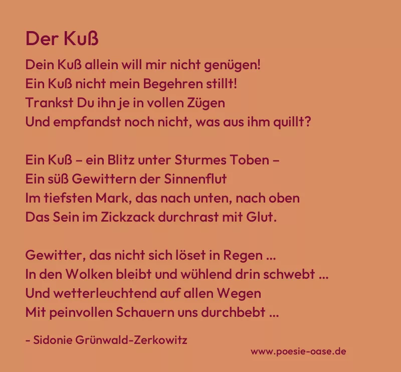 Gedicht: Der Kuß von Sidonie Grünwald-Zerkowitz