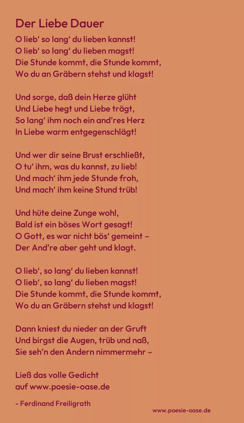 Gedicht: Der Liebe Dauer von Ferdinand Freiligrath
