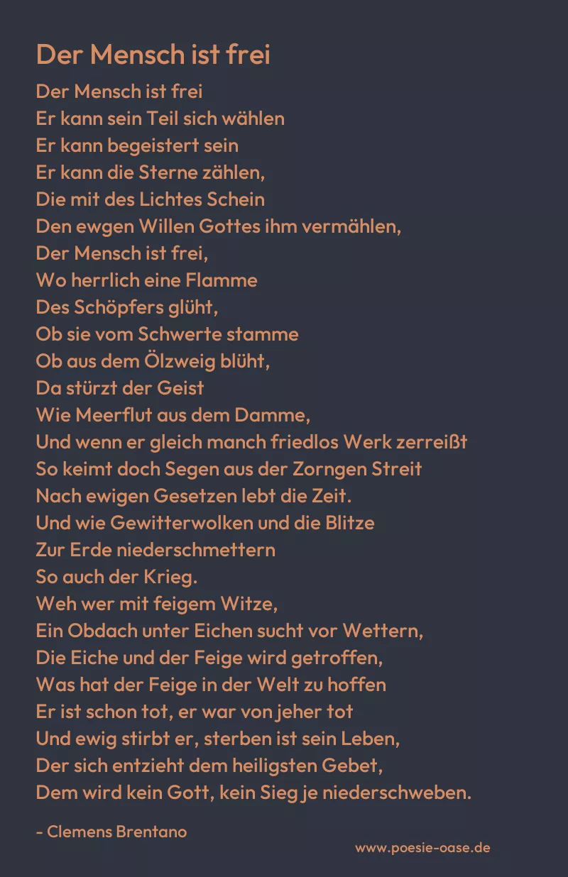 Gedicht: Der Mensch ist frei von Clemens Brentano