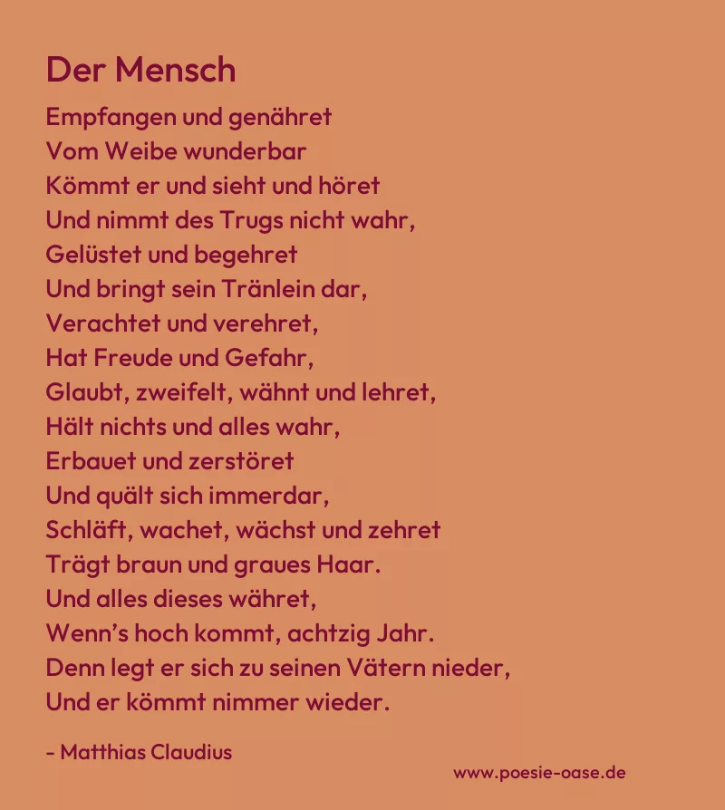 Gedicht: Der Mensch von Matthias Claudius