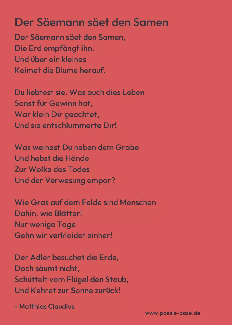 Gedicht: Der Säemann säet den Samen von Matthias Claudius