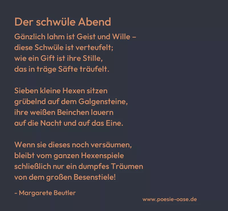 Gedicht: Der schwüle Abend von Margarete Beutler