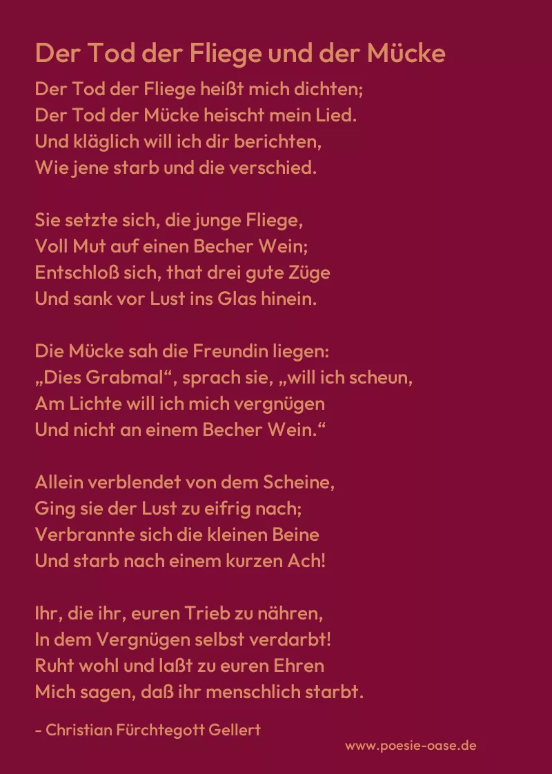 Gedicht: Der Tod der Fliege und der Mücke von Christian Fürchtegott Gellert
