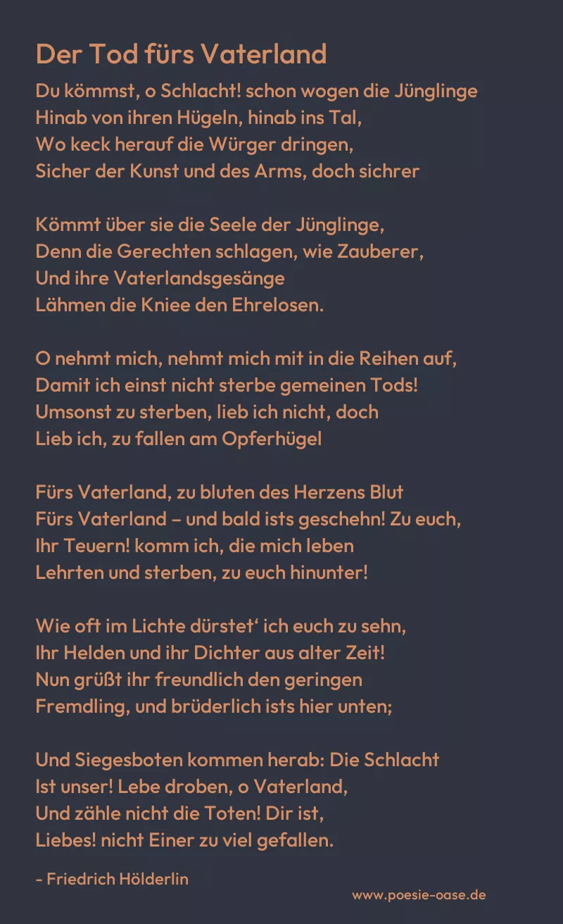Gedicht: Der Tod fürs Vaterland von Friedrich Hölderlin