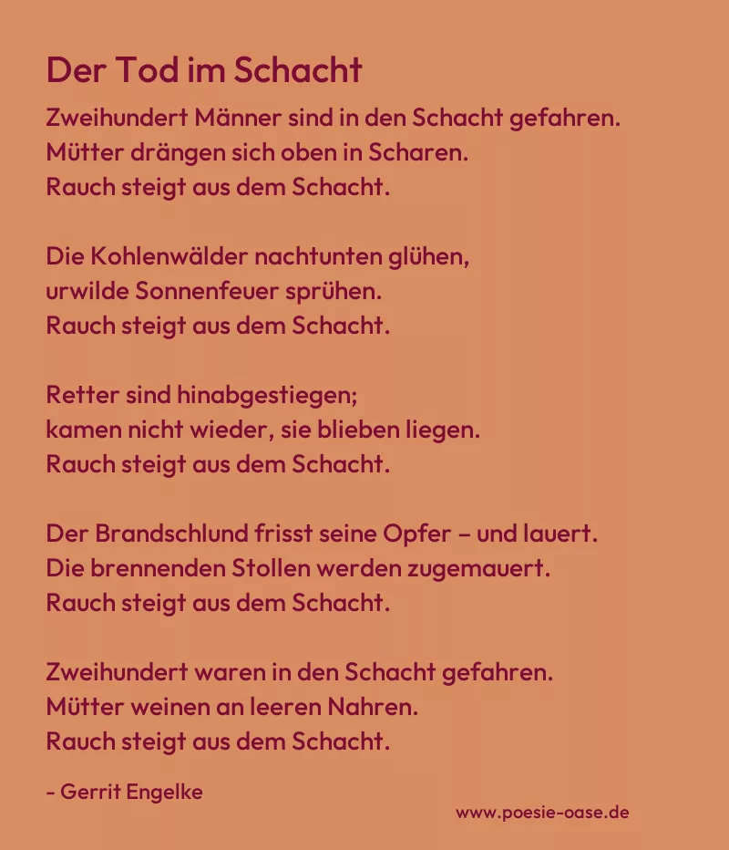 Gedicht: Der Tod im Schacht von Gerrit Engelke