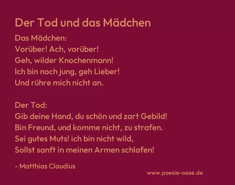 Gedicht: Der Tod und das Mädchen von Matthias Claudius