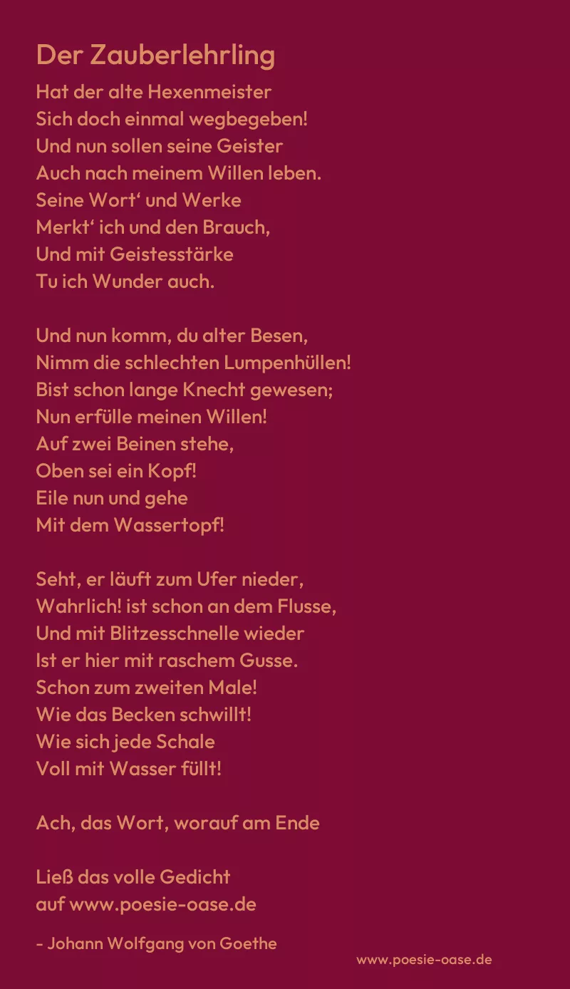 Gedicht: Der Zauberlehrling von Johann Wolfgang von Goethe