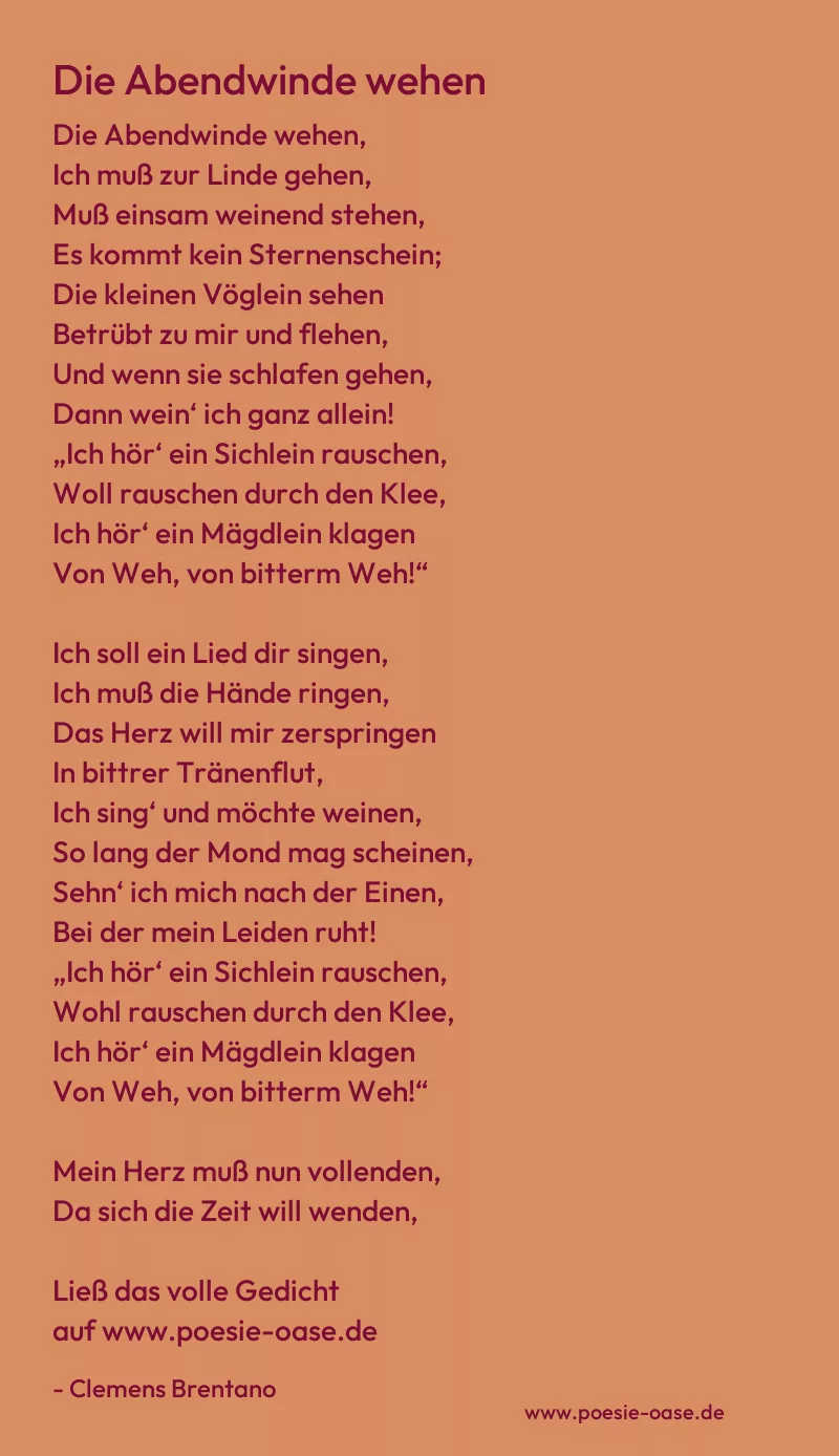 Gedicht: Die Abendwinde wehen von Clemens Brentano