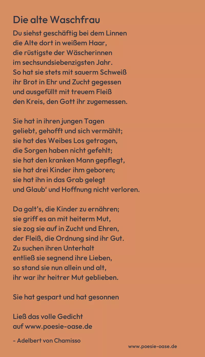 Gedicht: Die alte Waschfrau von Adelbert von Chamisso