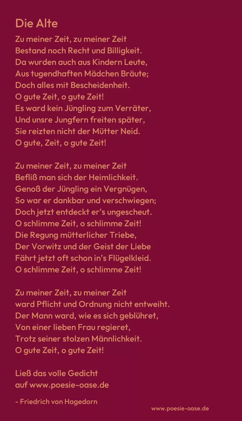 Gedicht: Die Alte von Friedrich von Hagedorn