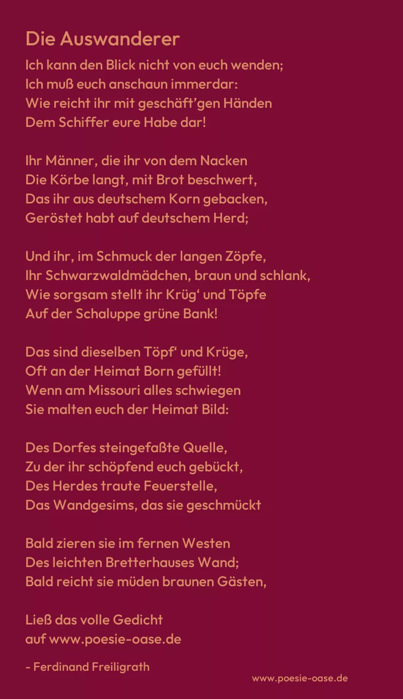 Gedicht: Die Auswanderer von Ferdinand Freiligrath