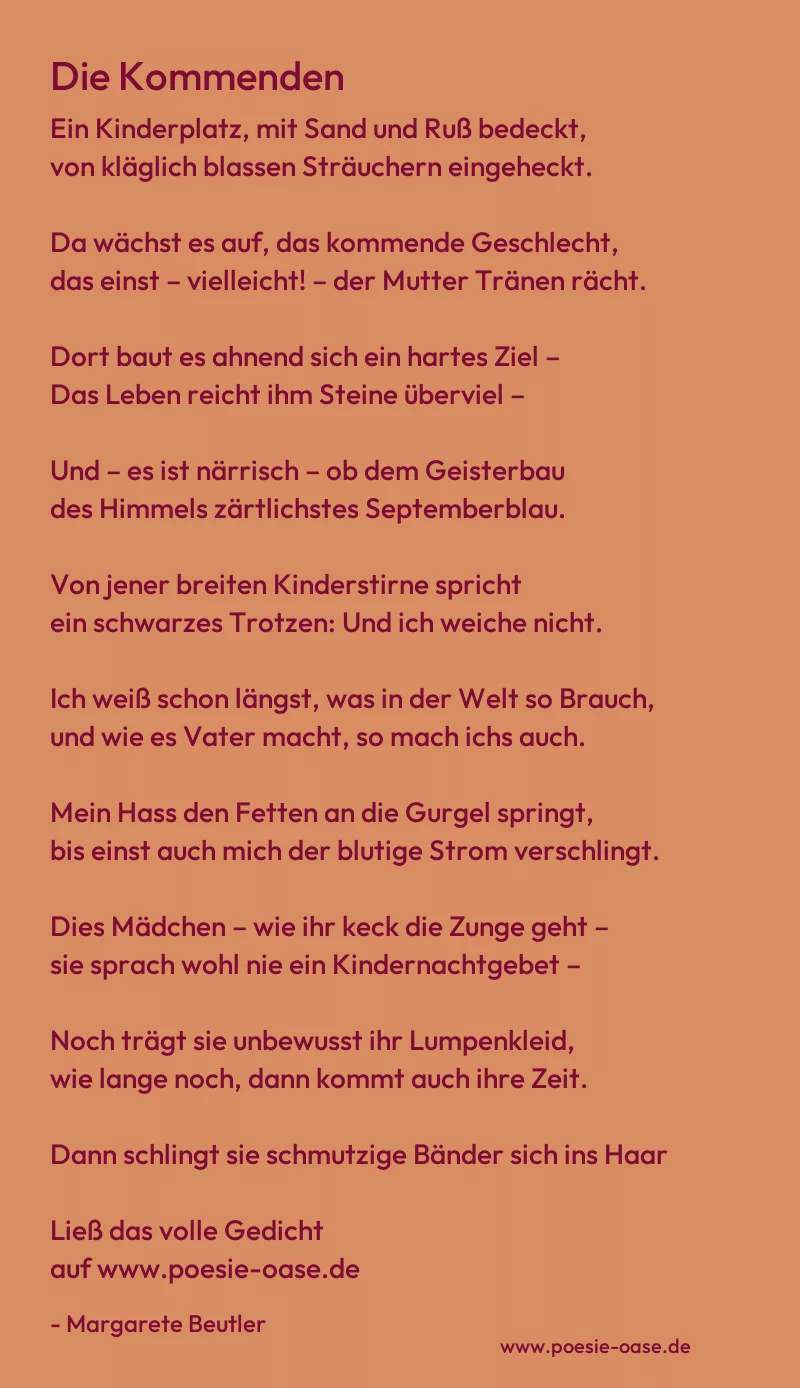 Gedicht: Die Kommenden von Margarete Beutler