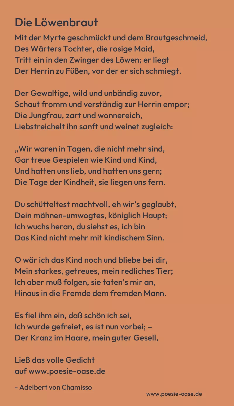 Gedicht: Die Löwenbraut von Adelbert von Chamisso