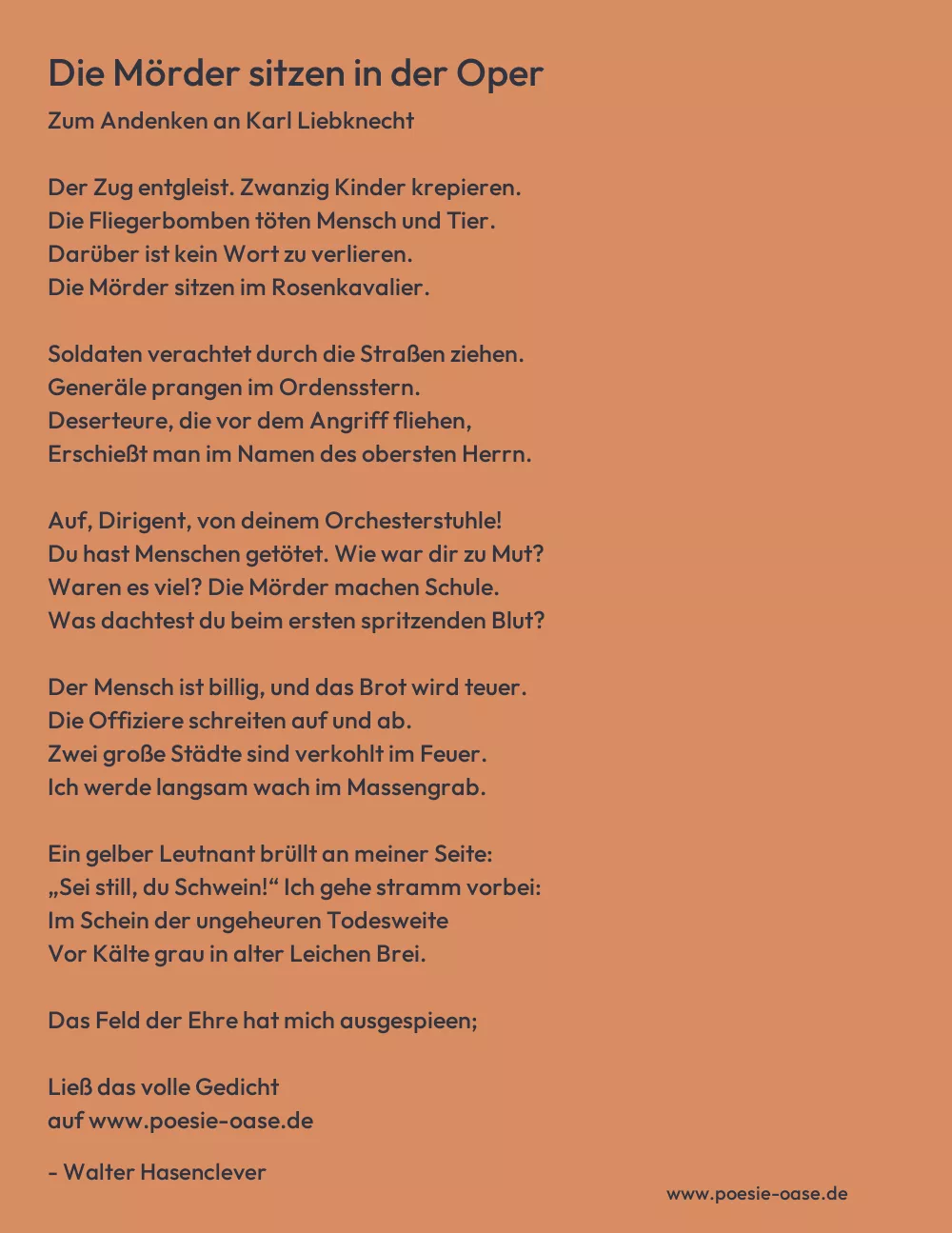 Gedicht: Die Mörder sitzen in der Oper von Walter Hasenclever