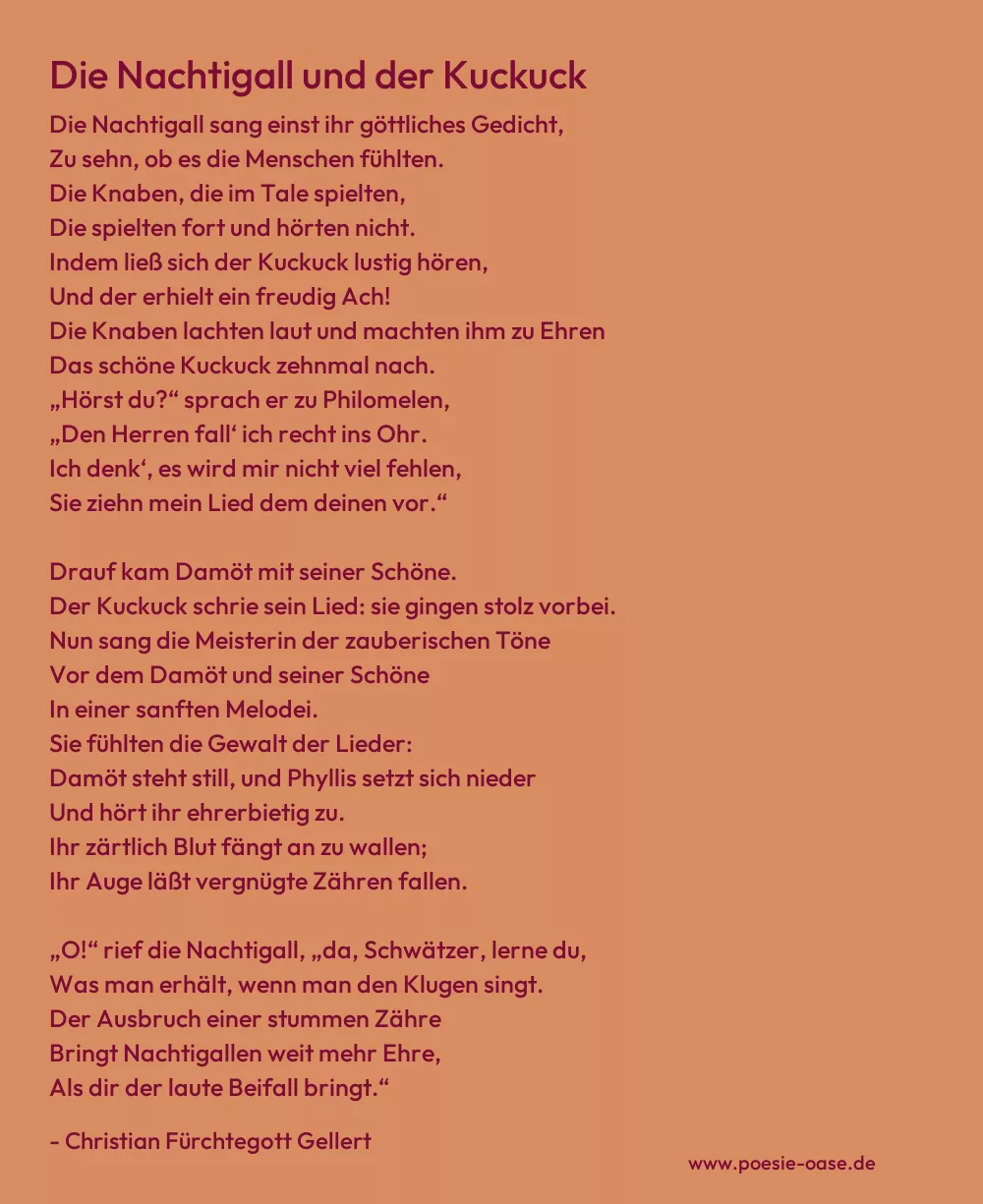 Gedicht: Die Nachtigall und der Kuckuck von Christian Fürchtegott Gellert