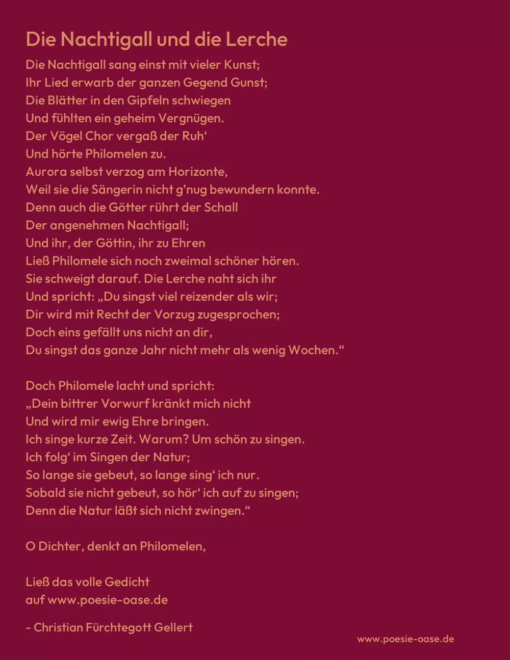 Gedicht: Die Nachtigall und die Lerche von Christian Fürchtegott Gellert