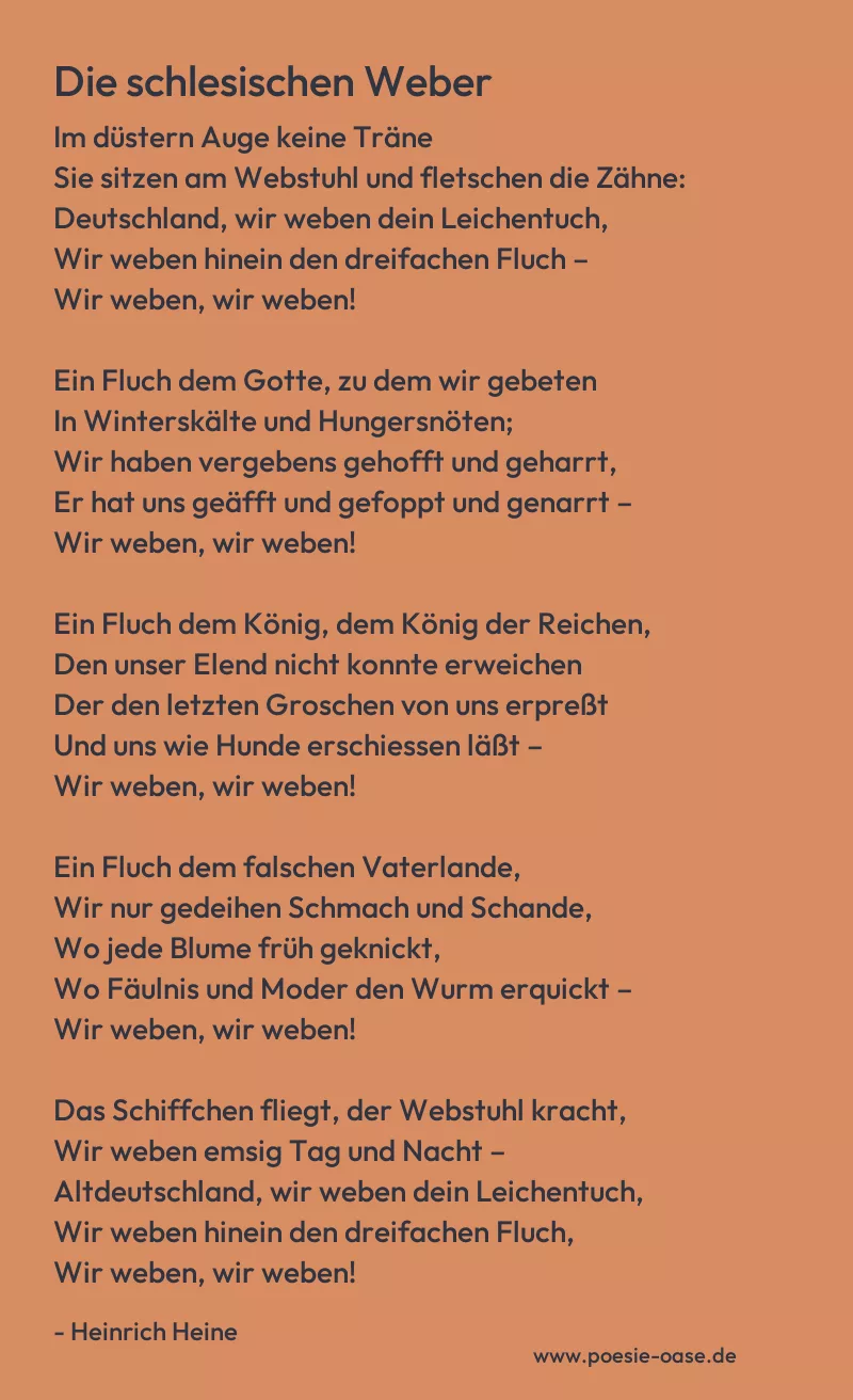 Gedicht: Die schlesischen Weber von Heinrich Heine