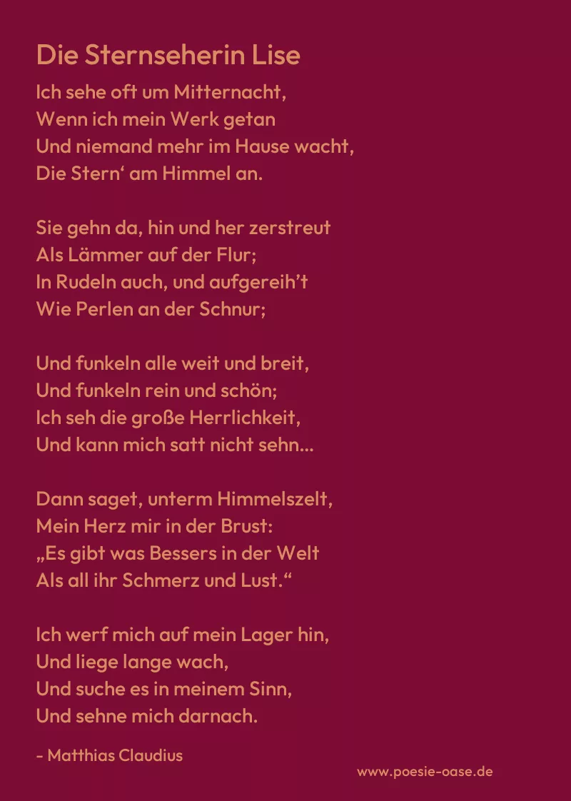 Gedicht: Die Sternseherin Lise von Matthias Claudius
